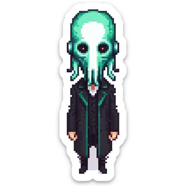 Squid Game Front Man with black geometric mask and black coat sticker