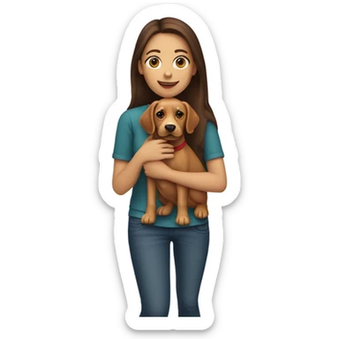 Brunette girl holding red lab dog sticker