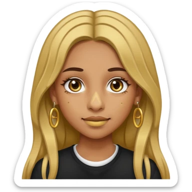 Girl with olive skin, long brown hair with blonde highlights, gold nose piercings on both sides, and braces  sticker