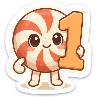 peppermint candy with big eyes holding a number one, chibi style sticker