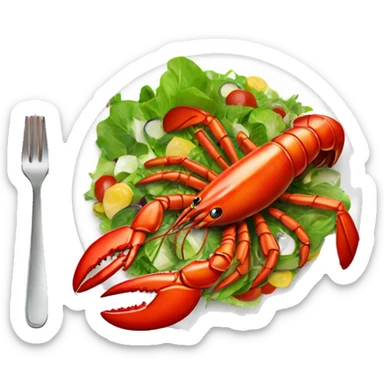 a lobster eating a salad sticker