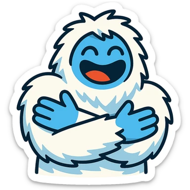 abominable snowman giving a hug, suitable for YouTube emoji, vibrant toon style sticker