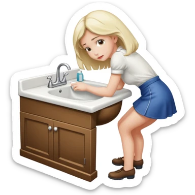 Girl bent over bathroom sink sticker