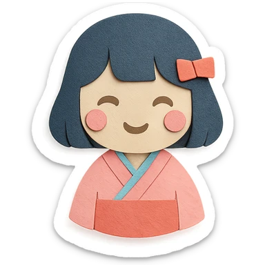 Japanese girl, paper craft style, layered paper effect, soft palette sticker