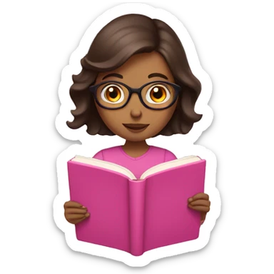 brunette reading a pink book sticker