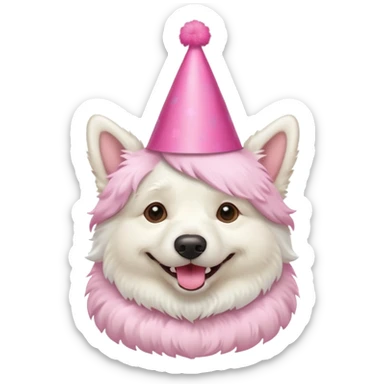 A White belgian dog wearing a  pink party hat.   sticker