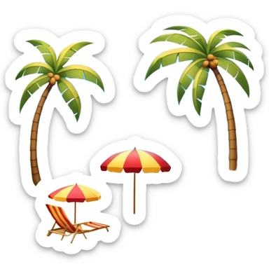 Cinematic Realistic Beach Emoji in a wooden frame, Sunny and bright, with soft golden sand stretching as far as the eye can see, gently lapping waves crashing onto the shore, and a clear, blue sky above. Palm trees sway in the warm breeze, and colorful beach umbrellas dot the landscape. Soft glowing outline, capturing the essence of a relaxed, joyful beach day filled with sun, sand, and surf! sticker