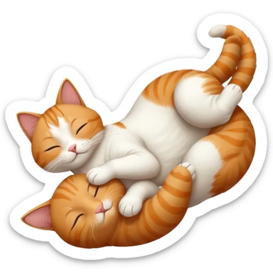 ginger and white small cat eyes closed lying down upside down with paws stretched out in different directions sticker