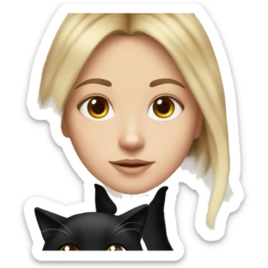 white girl with long brown hair and fluffy black cat sticker