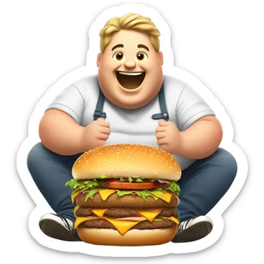 Fat man eating burger sticker
