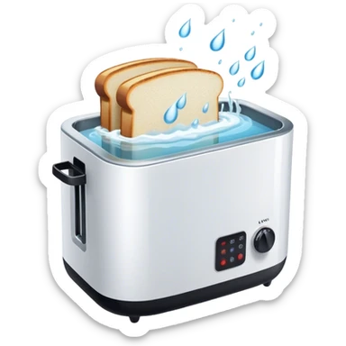 water bath with a toaster about to fall into it, simple looking sticker