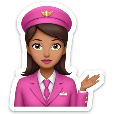 Flight attendant with pink outfit tan skin dark brown hair pretty makeup sticker
