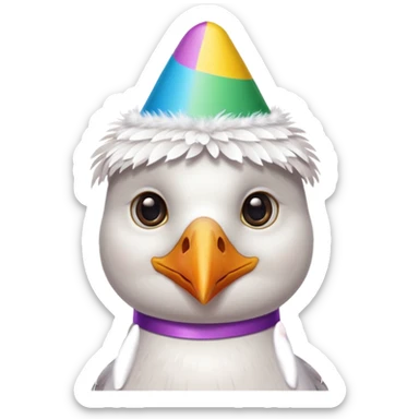 A seagull with a party hat, only the head zoomed in sticker