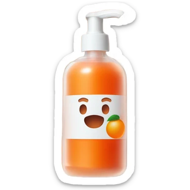 orange face wash in glass pump bottle, no face, no fruit, realistic absolutely nothing resembling a face  sticker