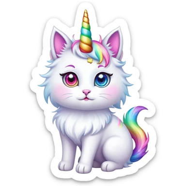 Cute unicorn cat with rainbow horn and sparkly eyes sticker