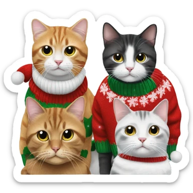 four cats wearing Christmas sweaters sticker