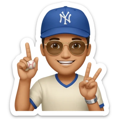 Cool hip guy with NY baseball cap and sunglasses showing his middle finger sticker