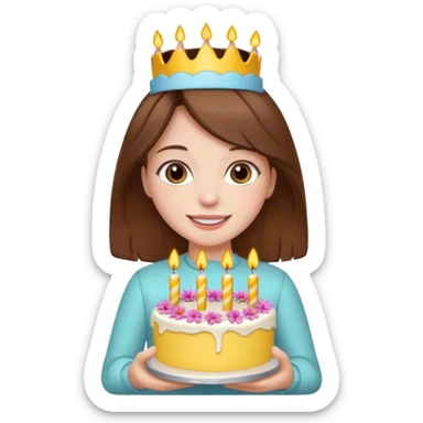 Hippie with a birthday cake girl with brown hair and white skin sticker