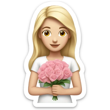 White girl holding pink flower bouquet sticker