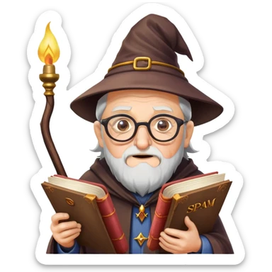 an old man wizard with glasses and SPAM meat books  sticker
