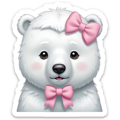 Cute polar bear wearing a pink bow on his head  sticker