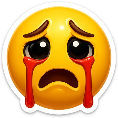 yellow crying face emoji shiny and bold with red tears sticker