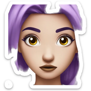mad angry frown furled eyebrows jewel girl with purple gem hair sticker