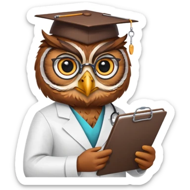 Owl doctor with clipboard, wise look.
 sticker