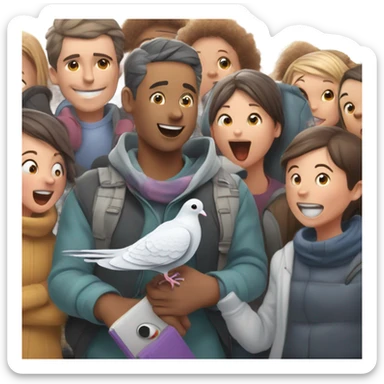 Pigeon sticking his tongue out at a family reunion looking for santa sticker