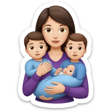 Beautiful fit Brunette Mother holding a baby and two sons, realistic  sticker