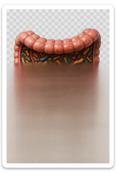 COLON DI UN INTESTINO UMANO ANATOMICO CON ALL'INTERNO PIENO DI BATTERI INTESTINALI, IPERREALISTICO 4K sticker