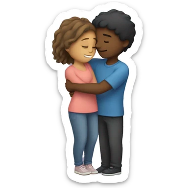 girl hugging guy partner with love sticker