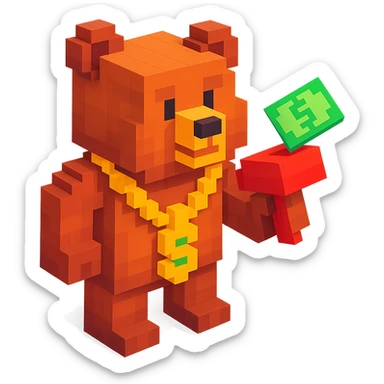Russian grizzly bear with a rapper chain and money gun, standing confidently sticker