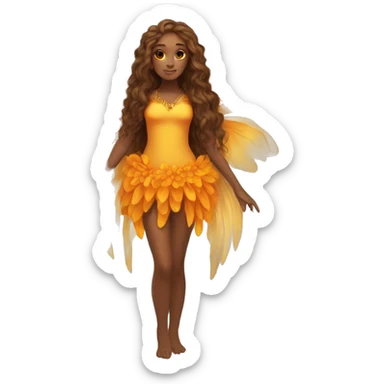 big wings, marigold, Beautiful, fairy, gold, orange, long hair sticker
