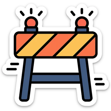 colorful outlined construction sign with dynamic elements like flashing lights or moving stripes sticker