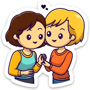 Two women flirting, one with short brown hair and the other with long blonde hair sticker