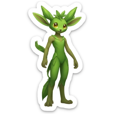 Anthro Shy Shiny Leaves-Grass-Type Fakémon-Sona With Horns Full Body sticker