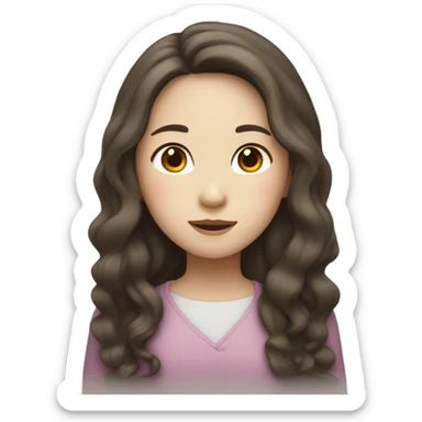 a girl with WHİTE skin LONG BROWN WAVY hair  chinese girl BROWN hair little nouse sticker