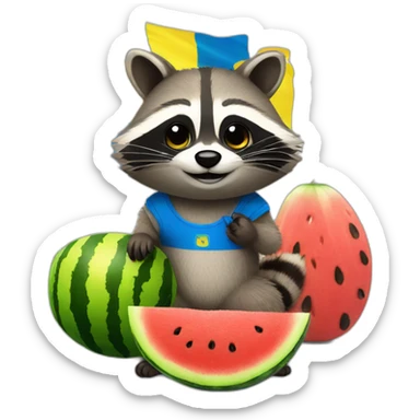 raccoon with a watermelon and the Ukrainian flag sticker