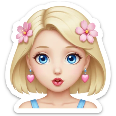 Girl with blond hair and sakura accessories on her hair blue eyes beautiful finish and she sending lovely kisses  sticker