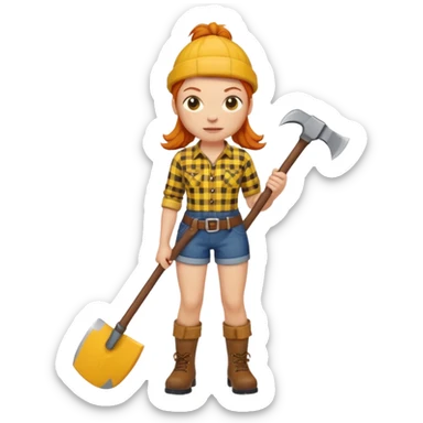 ginger lumberjack woman holding axe yellow checked shirt sticker
