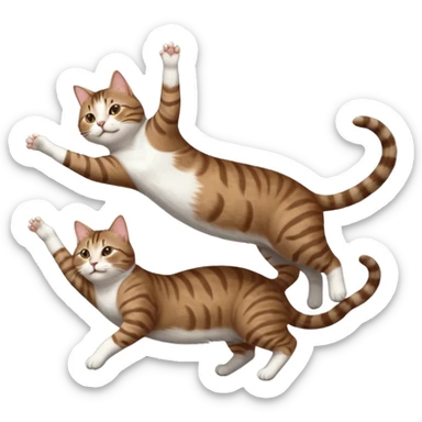 brown tabby and white cat with doing a big extremely long stretch reaching up into the air with arms and legs side by side together straight and overextended whilst lying on its side sticker