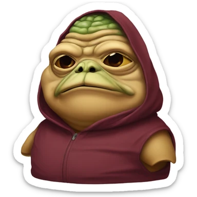 Jabba the Hutt wearing a burgundy hoodie  sticker