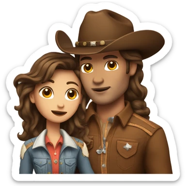 Cowboy with brown hair kissing cowgirl with brown hair sticker