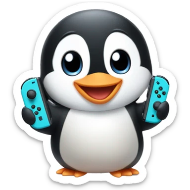 Cute baby penguin playing with a Nintendo switch  sticker