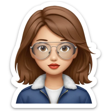 стильной девушки с русыми волосами азиатки белой кожей Крутая в очках***   *"Авиаторы, ветер в волосах, губы тронуты блеском. Никаких сомнений — она уже выиграла этот день." sticker