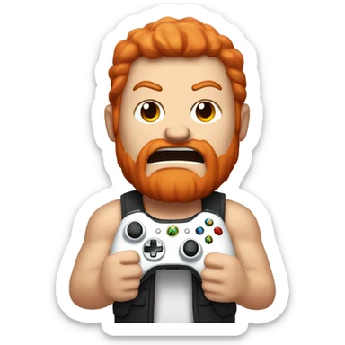 A man with red hair who is very angry and holding an Xbox controller sticker