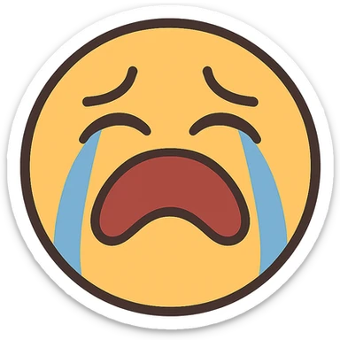 flat toon style silly sad crying emoji with exaggerated mouth sticker