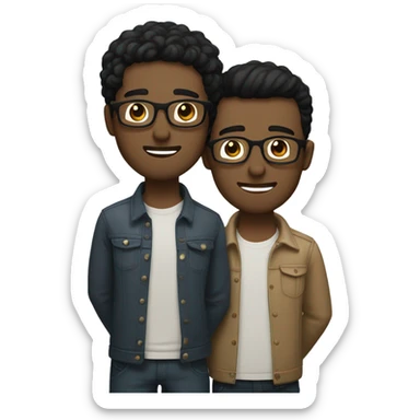 Two gay men holding each other one with black hair and glasses one with light brown hair and hazel eyes sticker