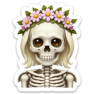 skeleton with flower crown sticker